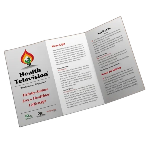 tri-fold, brochure, health, theme, open, wooden, surface, left transparent PNG cut-out