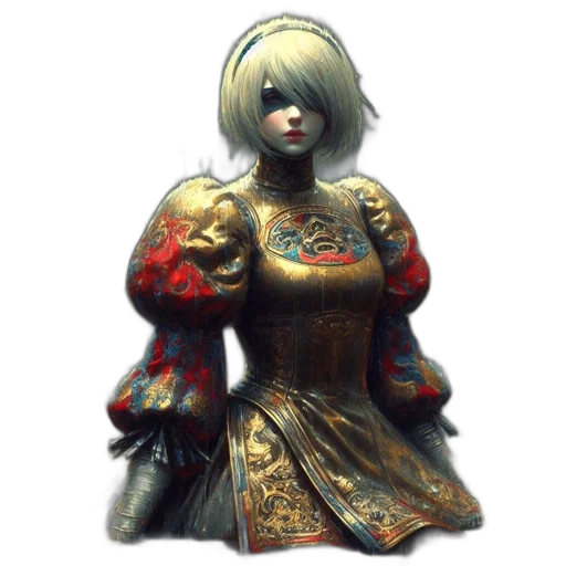 dress, robot, face, staff, concept art, fantasy art, 3d render, photorealistic transparent PNG cut-out