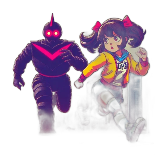 robot, jacket, concept art, pixel art, watercolor, comic book art, outer space, neon lights transparent PNG cut-out