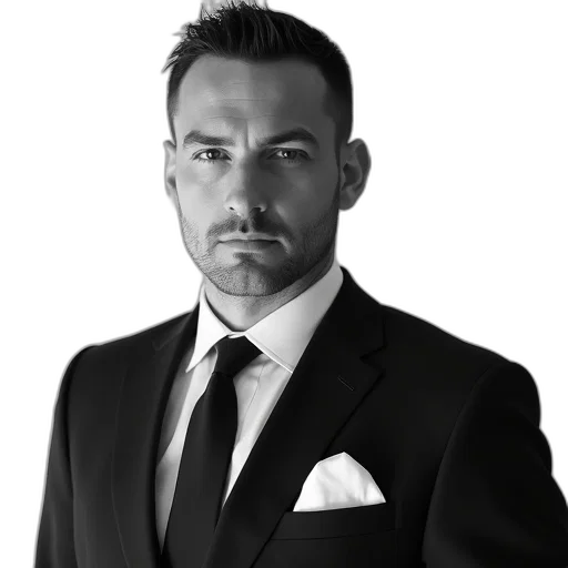 staff, face, jacket, photorealistic, black, white, photograph, man transparent PNG cut-out