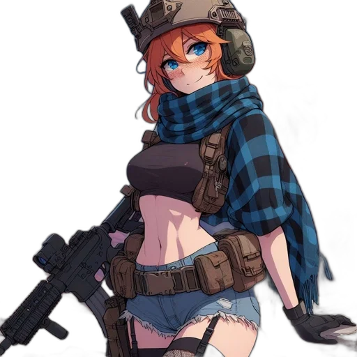 weapon, jacket, hat, pixel art, anime, concept art, cyberpunk, blue transparent PNG cut-out