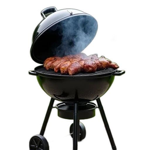 food, robot, 3d render, photorealistic, black, barbecue, grill, lid transparent PNG cut-out