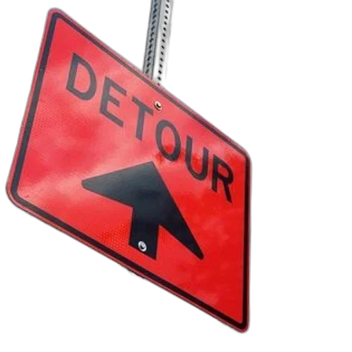 red, detour, sign, black, arrow, pointing, left, set transparent PNG cut-out