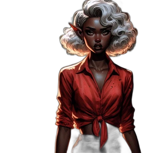 concept art, comic book art, fantasy art, red, dark, earth tones, woman, voluminous transparent PNG cut-out