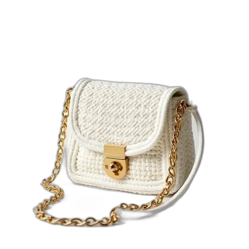 jewelry, white, crocheted, handbag, gold, clasp, chain, strap transparent PNG cut-out