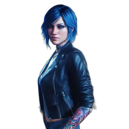 jacket, face, concept art, cyberpunk, photorealistic, fantasy art, blue, dark transparent PNG cut-out