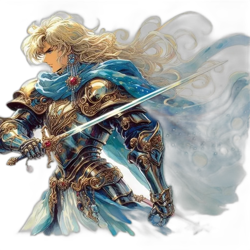 sword, weapon, fantasy art, concept art, watercolor, comic book art, blue, golden transparent PNG cut-out