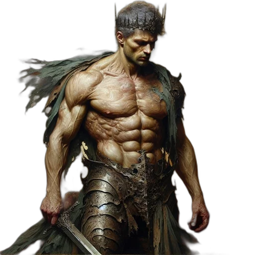 sword, fantasy art, concept art, comic book art, photorealistic, muscular, man, armor transparent PNG cut-out