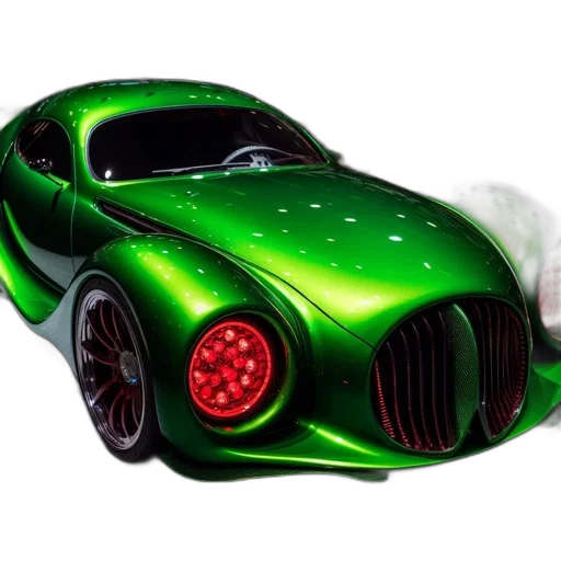 car, 3d render, concept art, photorealistic, green, distinctive, emerald, stands transparent PNG cut-out