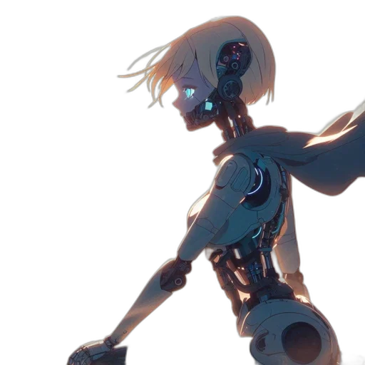 robot, weapon, concept art, cyberpunk, anime, 3d render, neon lights, outer space transparent PNG cut-out