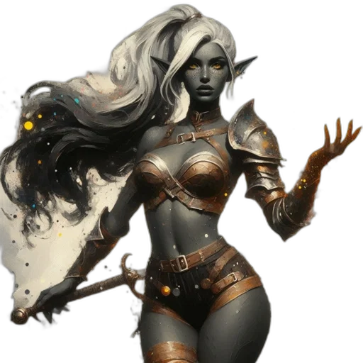fantasy art, concept art, comic book art, golden, earth tones, dark, elven, figure transparent PNG cut-out