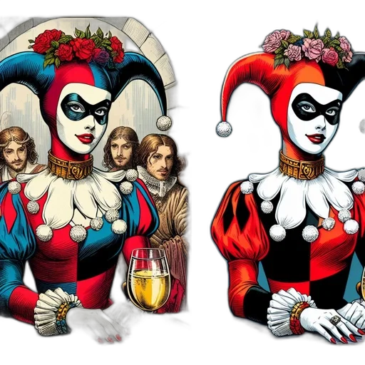 comic book art, concept art, fantasy art, two, versions, woman, presented, one transparent PNG cut-out