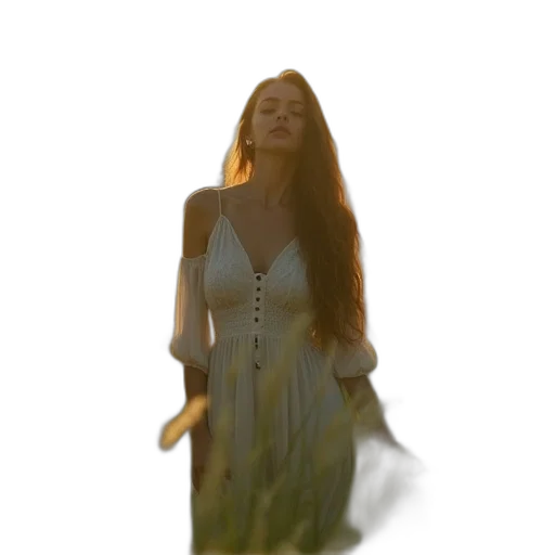 dress, creature, hair, staff transparent PNG cut-out