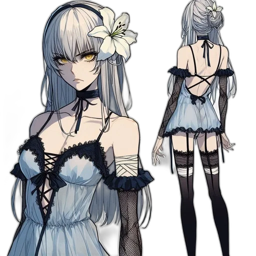 dress, staff, flower, creature, concept art, anime, fantasy art, pixel art transparent PNG cut-out