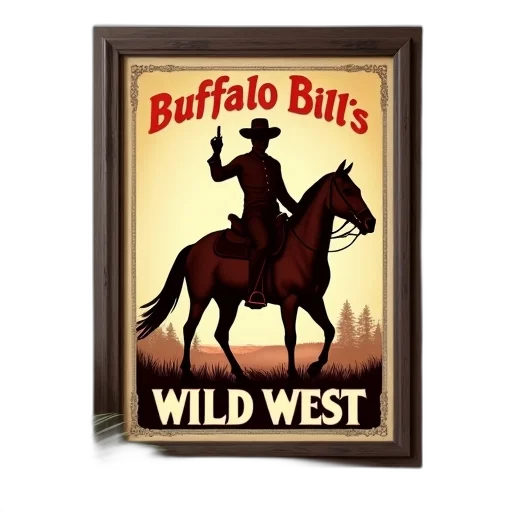 concept art, framed, vintage, poster, buffalo, bill, wild, west transparent PNG cut-out
