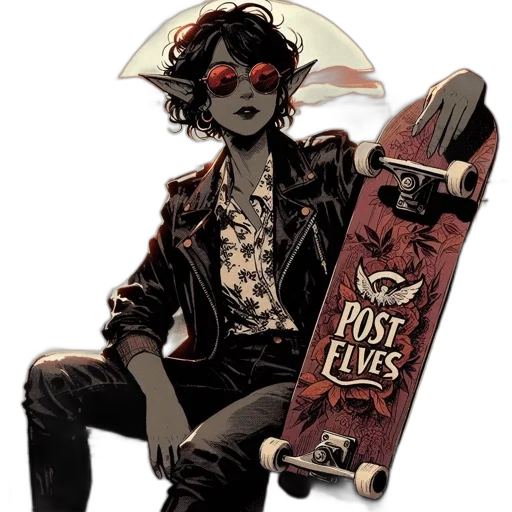 jacket, comic book art, concept art, cartoon, cyberpunk, dark, red, elf-like transparent PNG cut-out