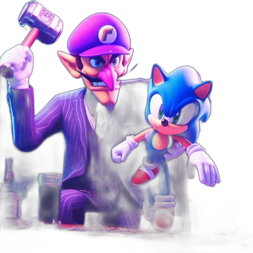 bottle, concept art, 3d render, watercolor, pixel art, blue, waluigi, sonic transparent PNG cut-out