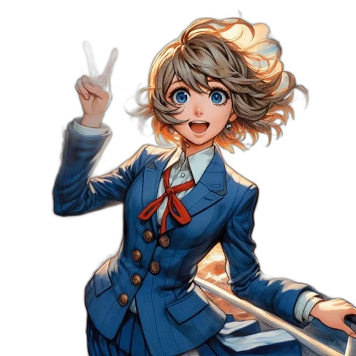 staff, jacket, face, anime, cartoon, pixel art, concept art, blue transparent PNG cut-out