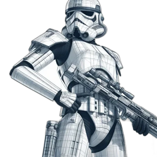 weapon, robot, concept art, comic book art, 3d render, photorealistic, closeup, stormtrooper transparent PNG cut-out