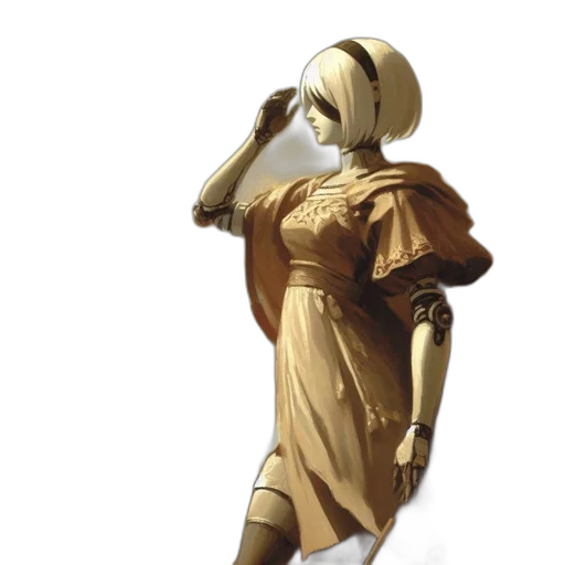 dress, mask, robot, staff, concept art, 3d render, fantasy art, photorealistic transparent PNG cut-out