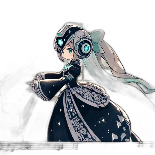 robot, dress, mask, staff, concept art, anime, fantasy art, pixel art transparent PNG cut-out