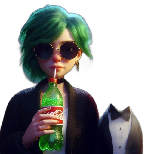 bottle, jacket, staff, dress, concept art, cyberpunk, 3d render, vaporwave transparent PNG cut-out