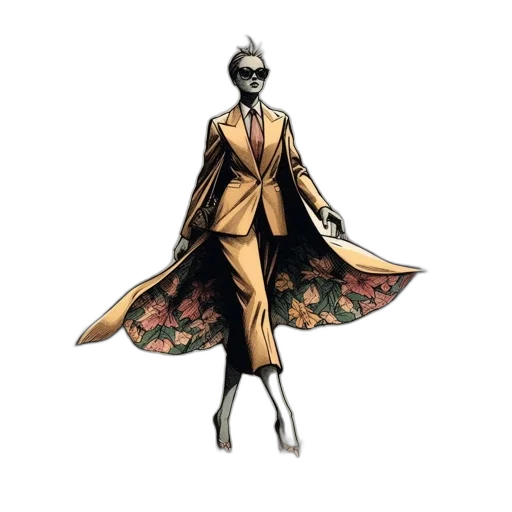 dress, jacket, umbrella, staff, concept art, comic book art, fantasy art, pixel art transparent PNG cut-out