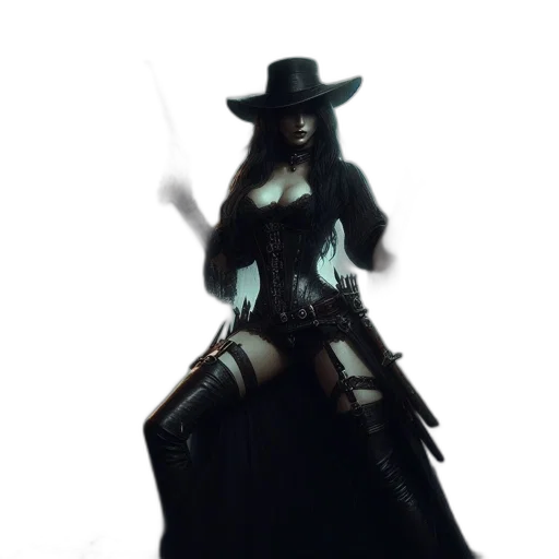 hat, dress, weapon, staff, concept art, fantasy art, 3d render, pixel art transparent PNG cut-out