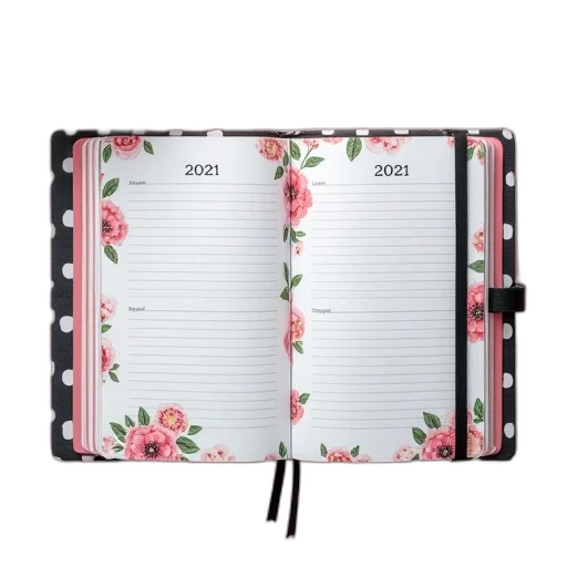 2021, pocket, planner, has, floral, patterned, cover, black transparent PNG cut-out