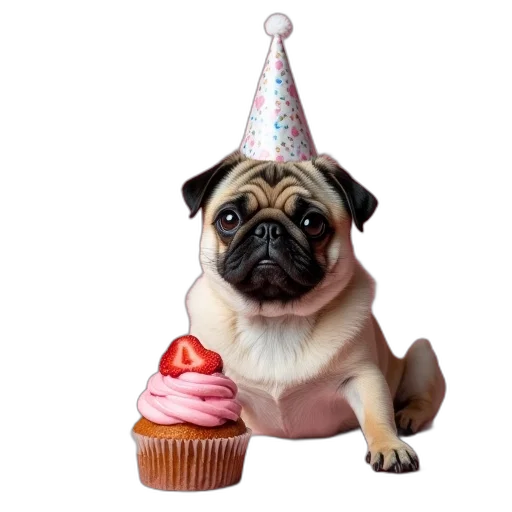 birthday, cupcake, pug, card transparent PNG cut-out