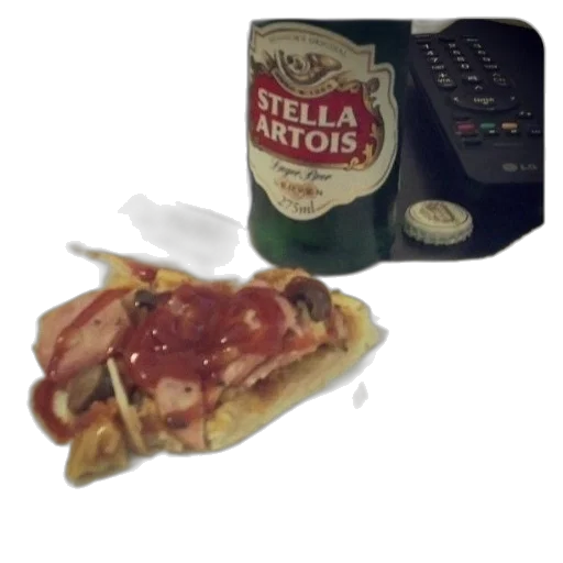 food, bottle, photorealistic, 3d render, slice, pizza, ketchup, stella transparent PNG cut-out