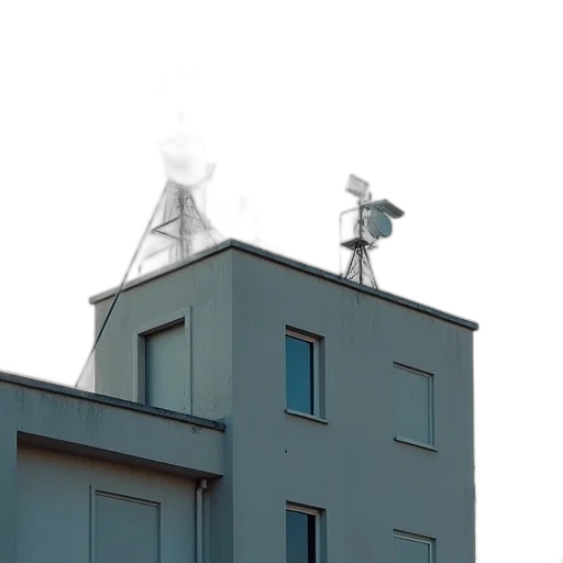 building, robot, umbrella, hat, 3d render, concept art, vaporwave, anime transparent PNG cut-out