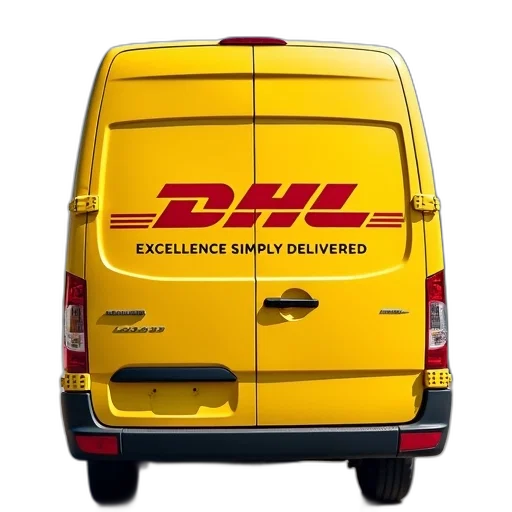 first, image, shows, rear, yellow, delivery, van, logo transparent PNG cut-out