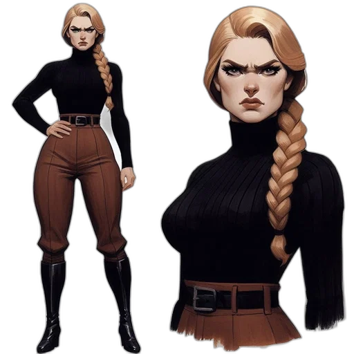concept art, comic book art, fantasy art, cartoon, earth tones, dark, blonde, woman transparent PNG cut-out