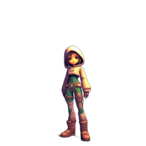 robot, staff, weapon, jacket, pixel art, 3d render, concept art, fantasy art transparent PNG cut-out