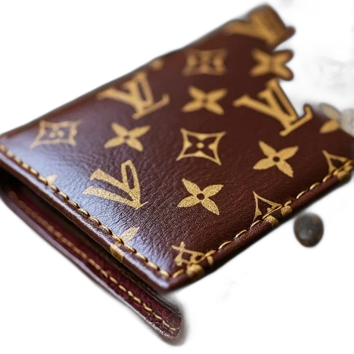 brown, leather, wallet, gold, louis, vuitton, monogram, pattern transparent PNG cut-out