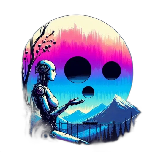 mask, jacket, robot, face, vaporwave, pixel art, concept art, cyberpunk transparent PNG cut-out