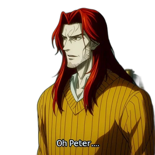 anime, comic book art, red, animated, scene, man, long, hair transparent PNG cut-out
