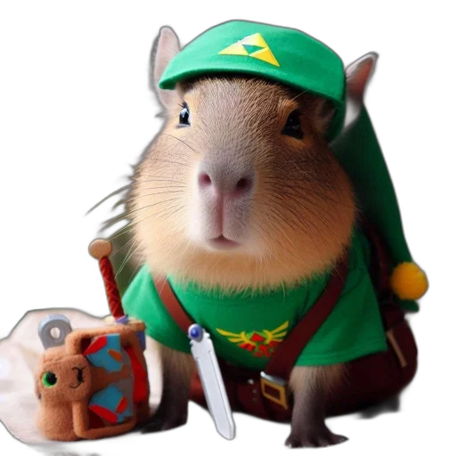 animal, hat, staff, creature, concept art, capybara, dressed, green transparent PNG cut-out