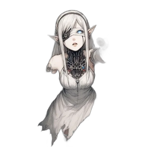 dress, mask, staff, creature, concept art, fantasy art, pixel art, anime transparent PNG cut-out