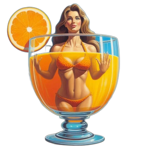 food, pixel art, oil painting, photorealistic, concept art, woman, orange, bikini transparent PNG cut-out