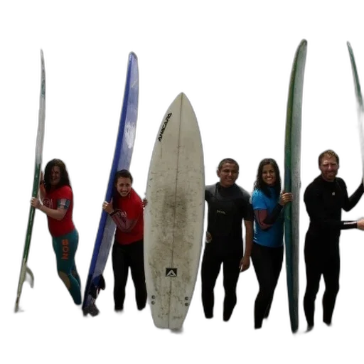 staff, group, surfers, stand, water, holding, their, boards transparent PNG cut-out