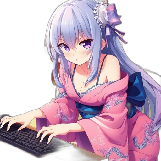 robot, dragon, dress, staff, anime, vaporwave, pixel art, cyberpunk transparent PNG cut-out