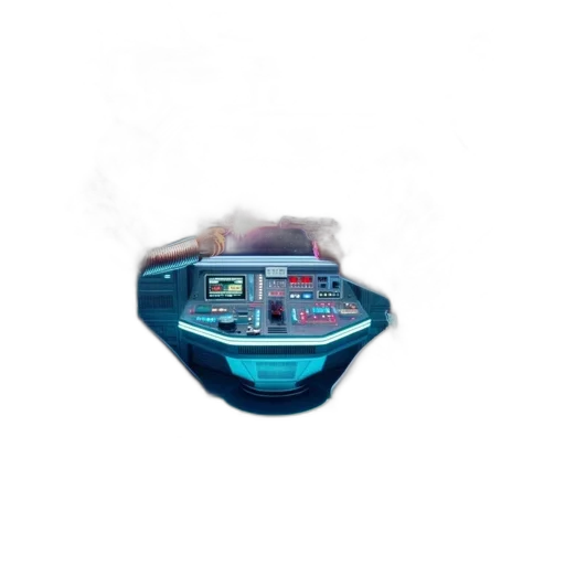 mask, robot, staff, weapon, vaporwave, cyberpunk, concept art, 3d render transparent PNG cut-out