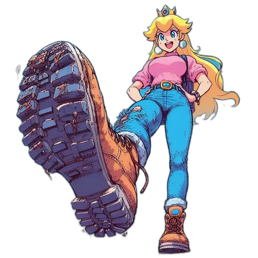 shoes, weapon, crown, vaporwave, concept art, anime, cartoon, playful transparent PNG cut-out