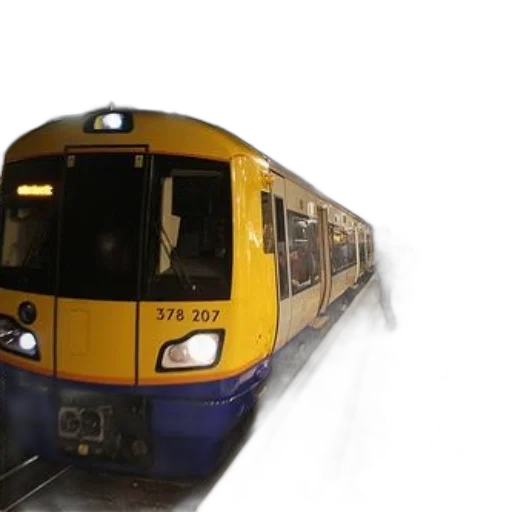 3d render, photorealistic, yellow, blue, train, number, 378, 207 transparent PNG cut-out