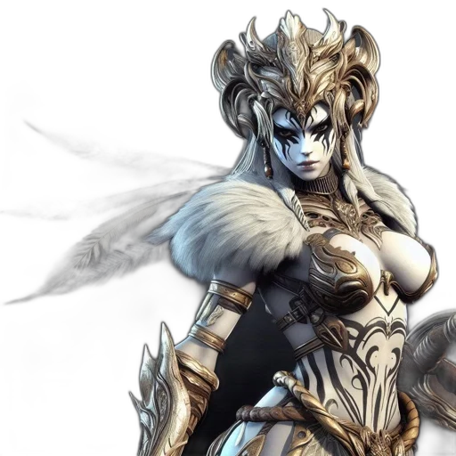 fantasy art, concept art, comic book art, anime, monochrome, golden, intricately, armored transparent PNG cut-out