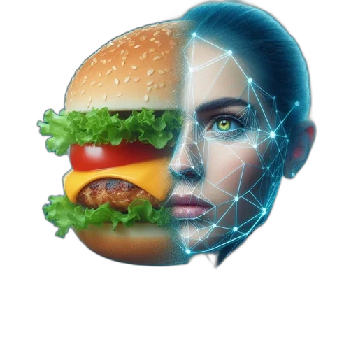 food, robot, face, cyberpunk, vaporwave, pixel art, concept art, outer space transparent PNG cut-out