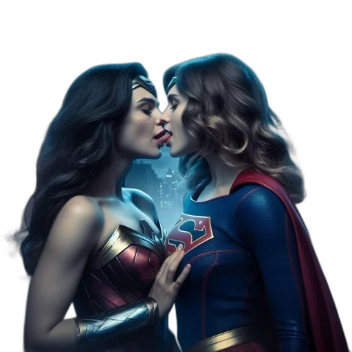 comic book art, concept art, neon lights, two, female, characters, resembling, wonder transparent PNG cut-out