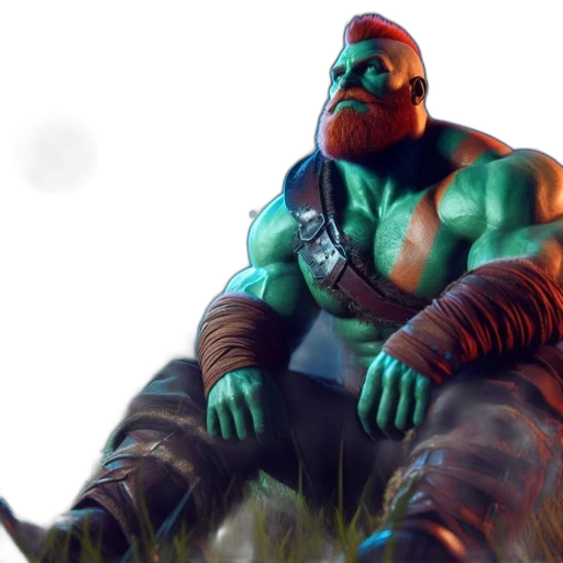 sword, concept art, 3d render, fantasy art, comic book art, green, muscular, green-skinned transparent PNG cut-out